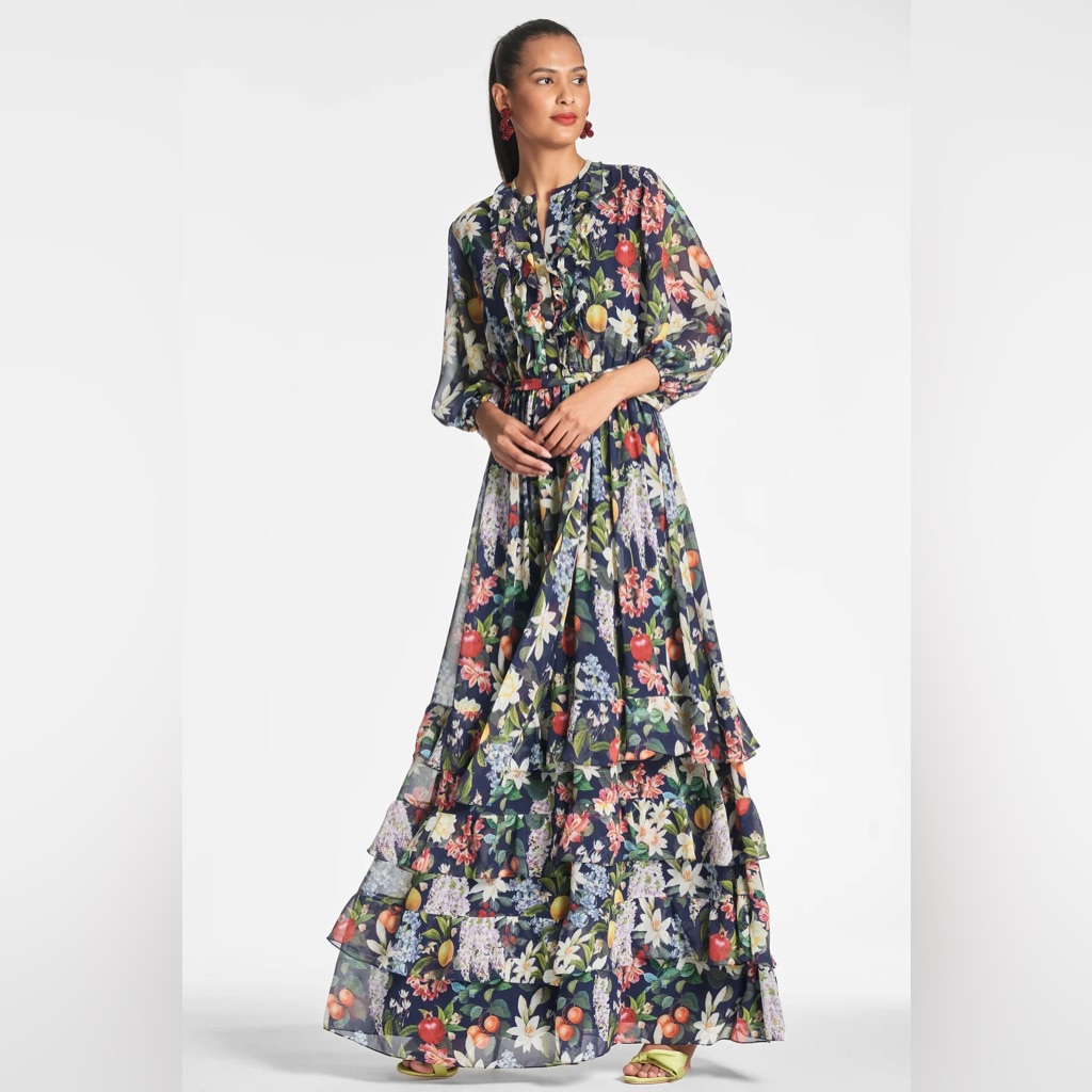 Nwt Sachin & Babi Venus Gown Alto Giardino Floral Chiffon Maxi, Size 8